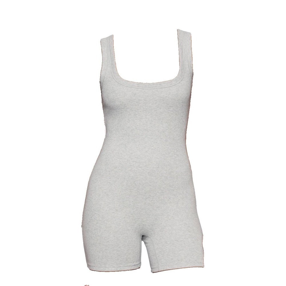 SKIMS Cotton Ribbed Romper Medium Light Heather Gray One Piece Scoop Neck Tank